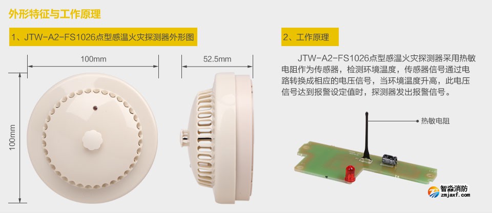賦安JTW-A2-FS1026點(diǎn)型感溫火災(zāi)探測(cè)器 外形特征與工作原理